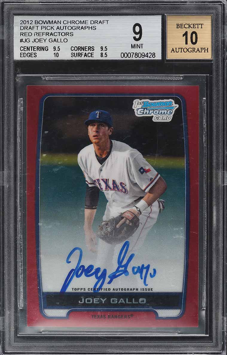 2012 Bowman Chrome Draft Red Refractor Joey Gallo ROOKIE AUTO /5 #BCA-JG BGS 9