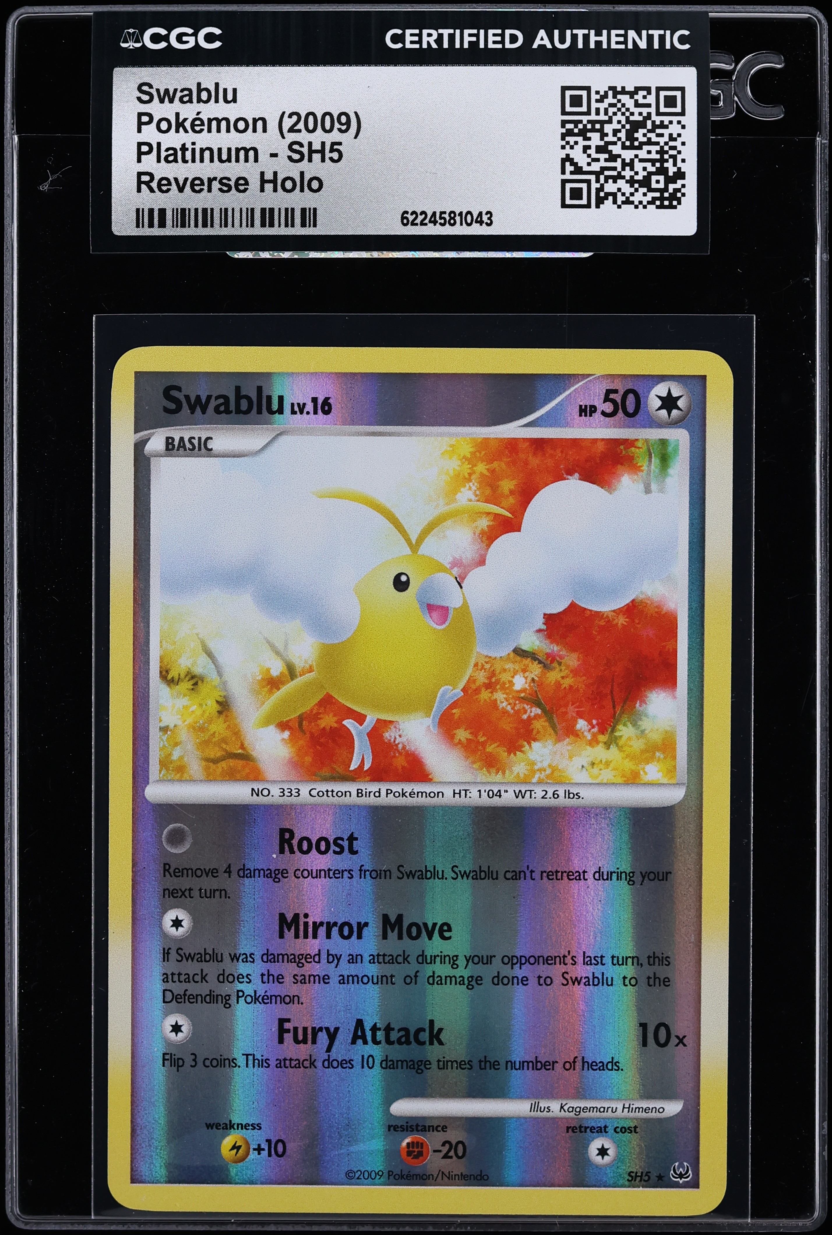 2009 Pokemon Platinum Reverse Holo Swablu #SH5 CGC AUTH