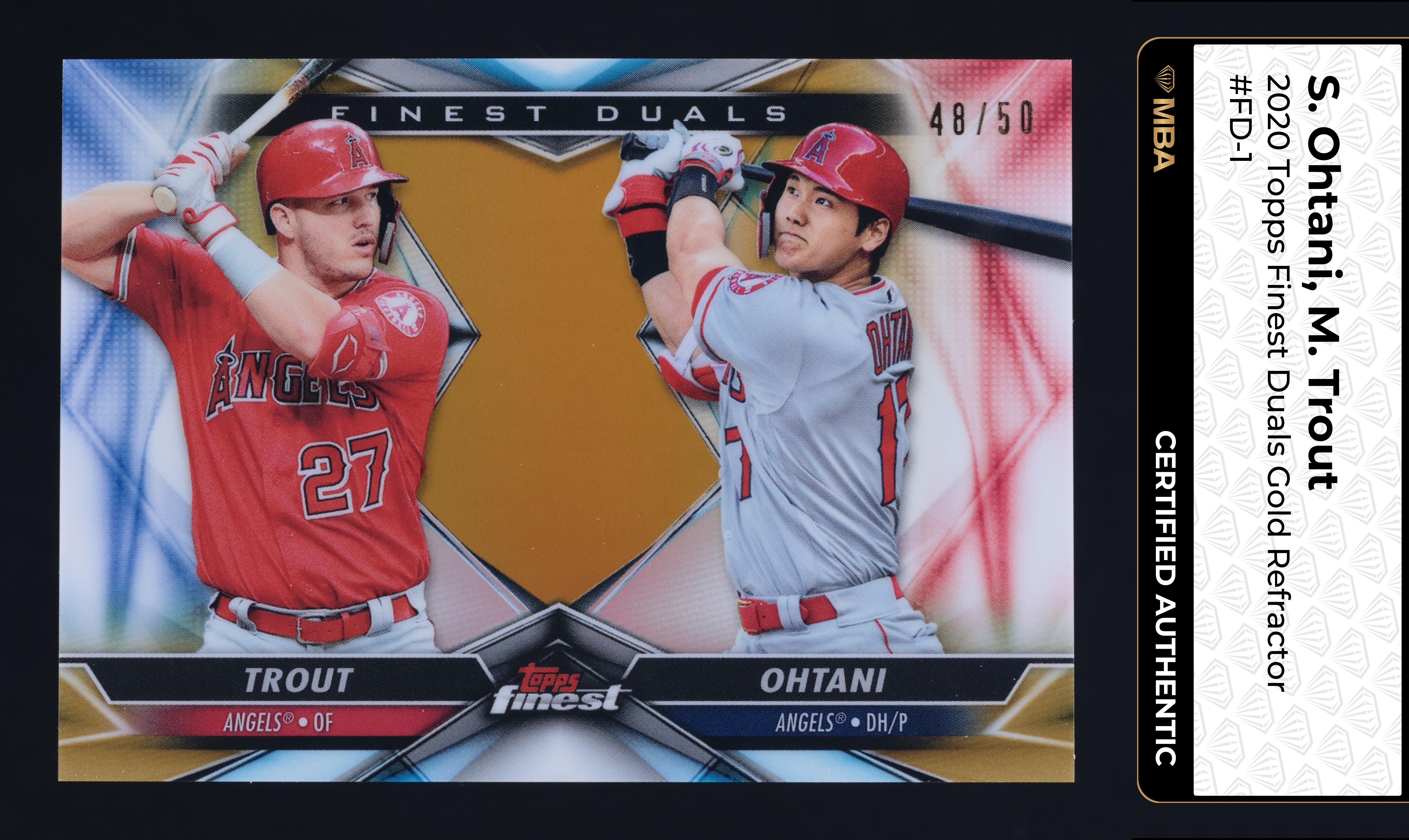 2020 Finest Duals Gold Refractor Shohei Ohtani & Mike Trout /50 #FD-1 MBA AUTH