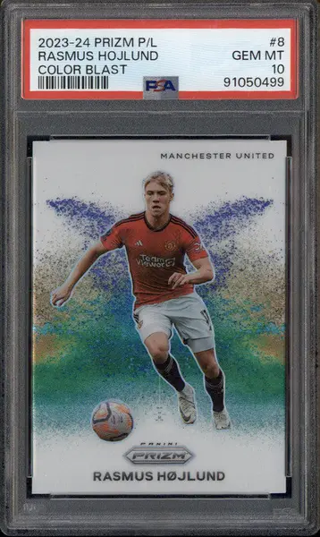 2023-24 Panini Prizm Premier League Color Blast #8 Rasmus Hojlund PSA 10