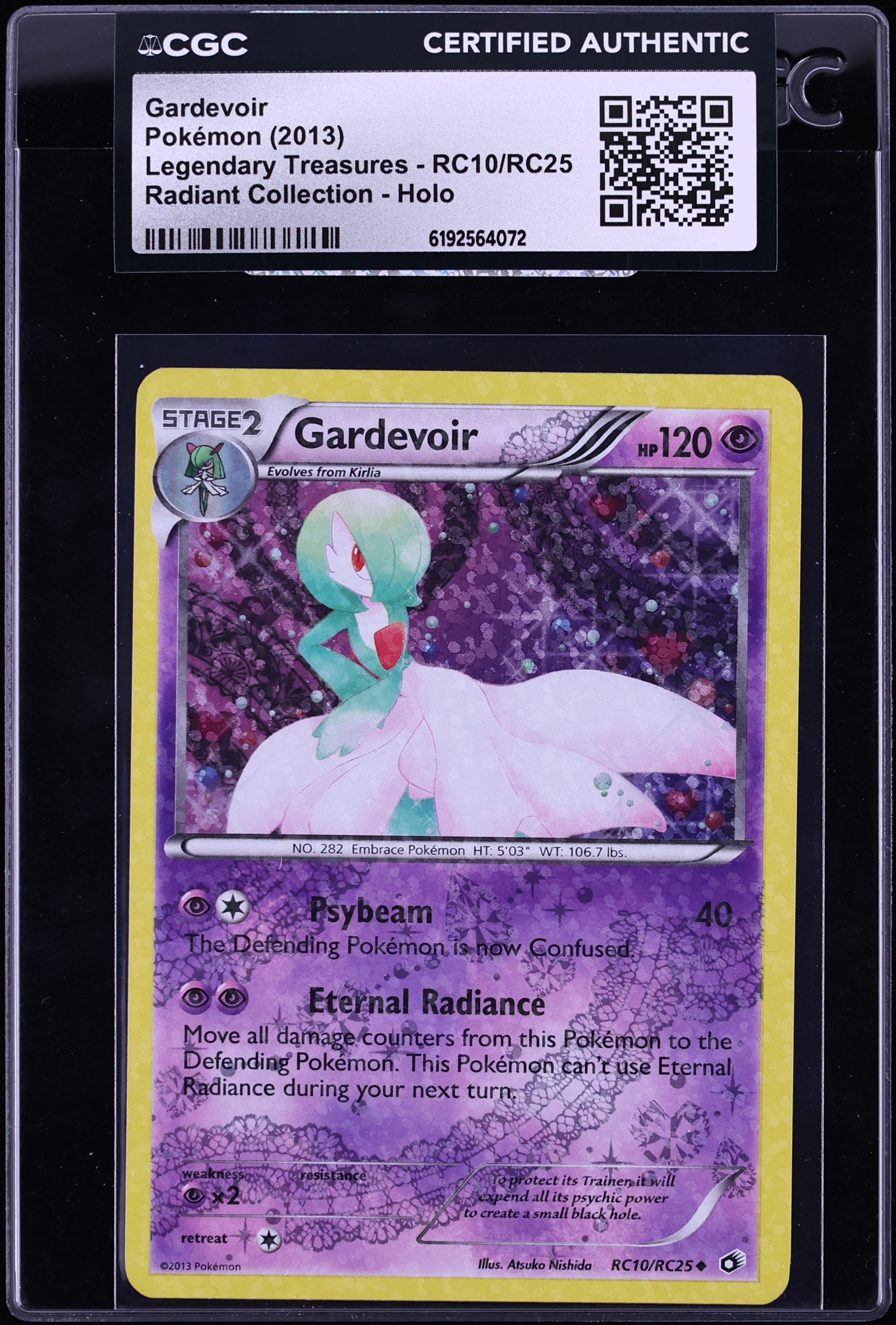 2013 Pokemon Black & White Legendary Treasures Radiant Holo Gardevoir #RC10 CGC AUTH