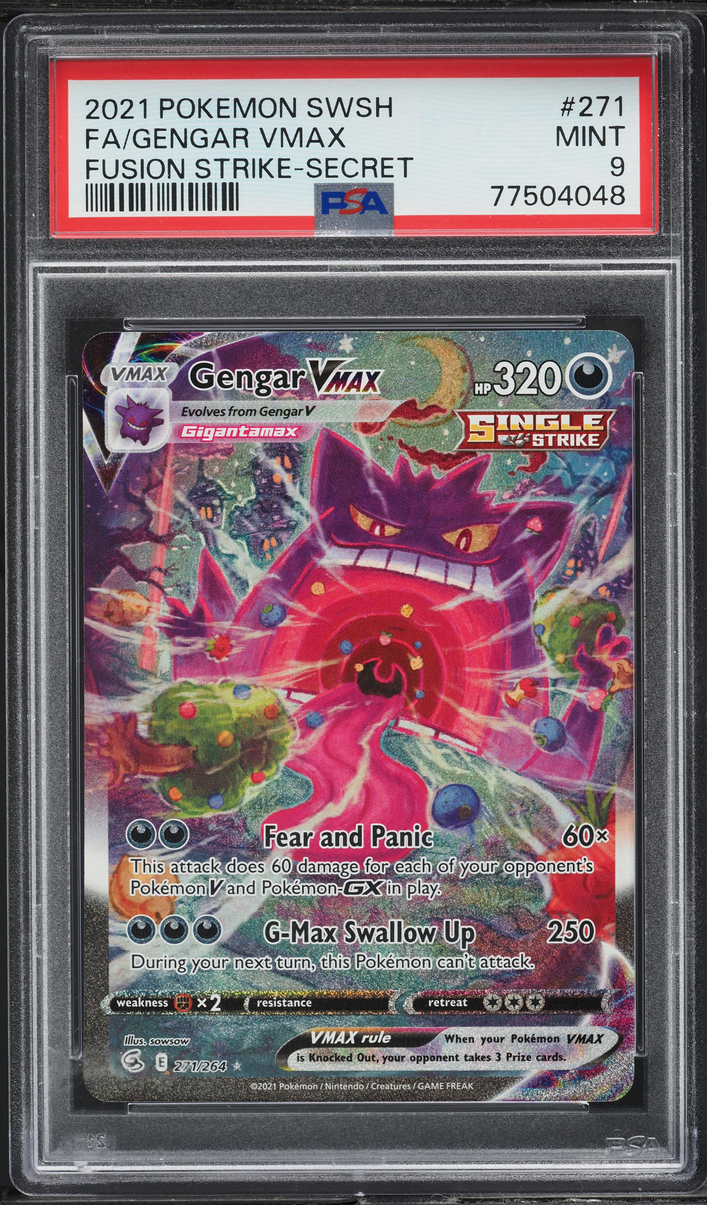 2021 Pokemon Sword & Shield Fusion Strike Secret Alt Art Gengar VMAX #271 PSA 9