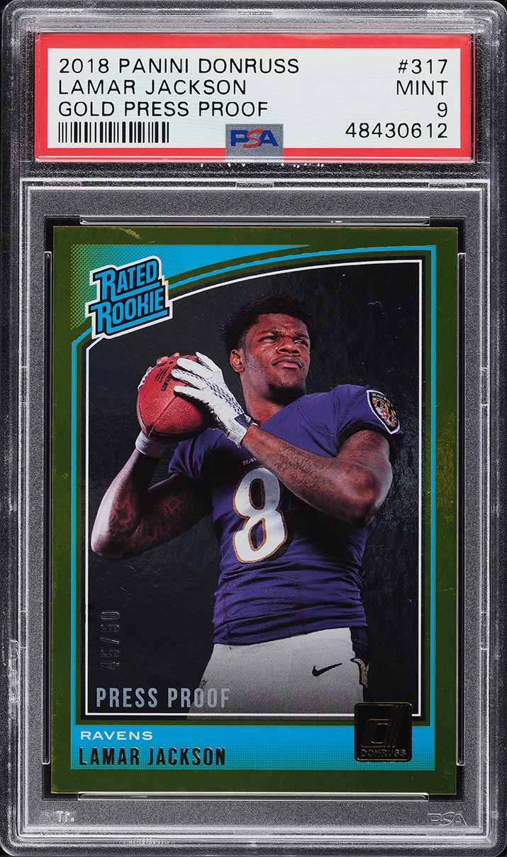 2018 Donruss Gold Press Proof Lamar Jackson ROOKIE /50 #317 PSA 9 MINT