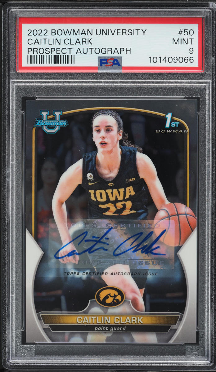 2022 Bowman Chrome University Prospect Caitlin Clark ROOKIE AUTO #50 PSA 9 MINT