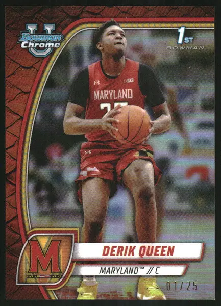 2024-25 Bowman University Chrome Reptilian Orange Refractor #19 Derik Queen /25