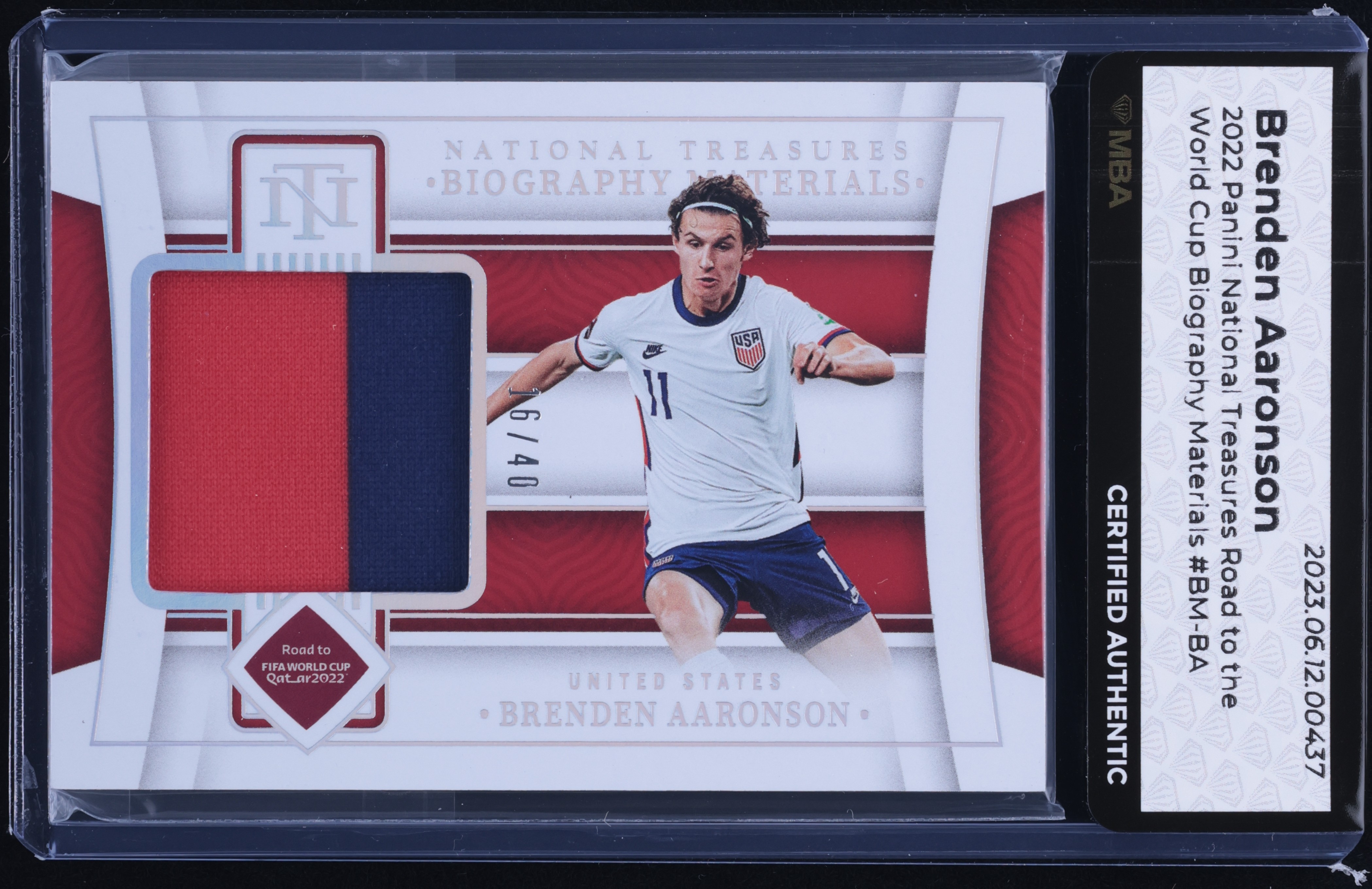 2022 National Treasures World Cup Biography Brenden Aaronson PATCH /40 MBA AUTH