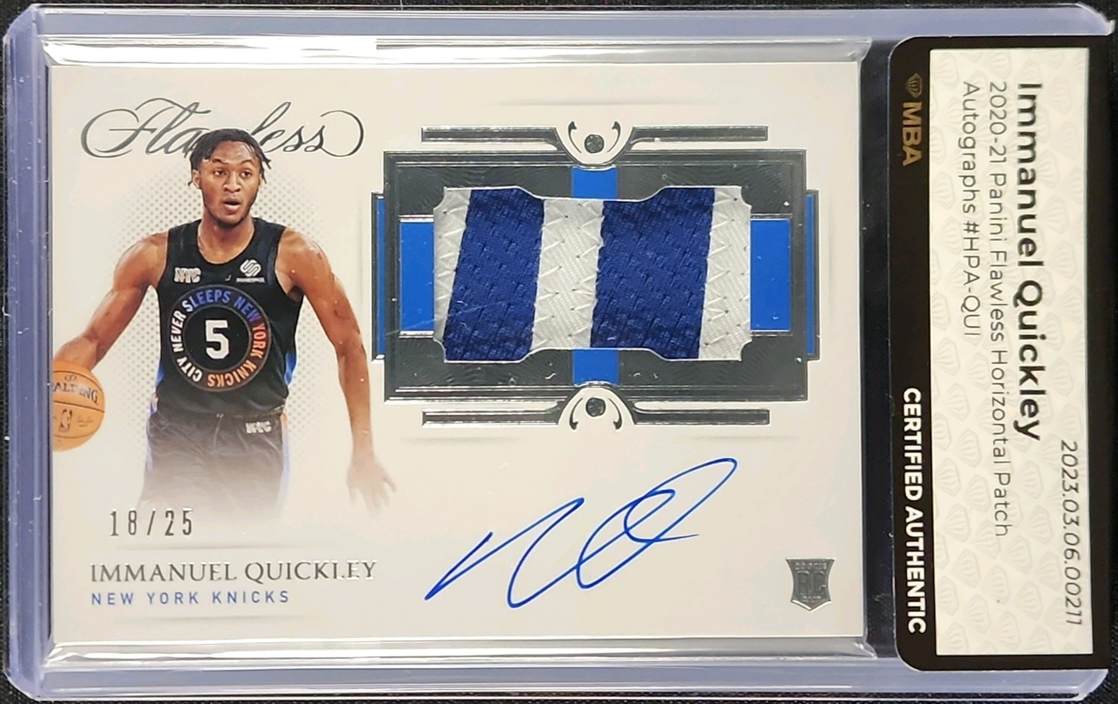 2020 Panini Flawless Horizontal Immanuel Quickley ROOKIE PATCH AUTO /25 MBA AUTH