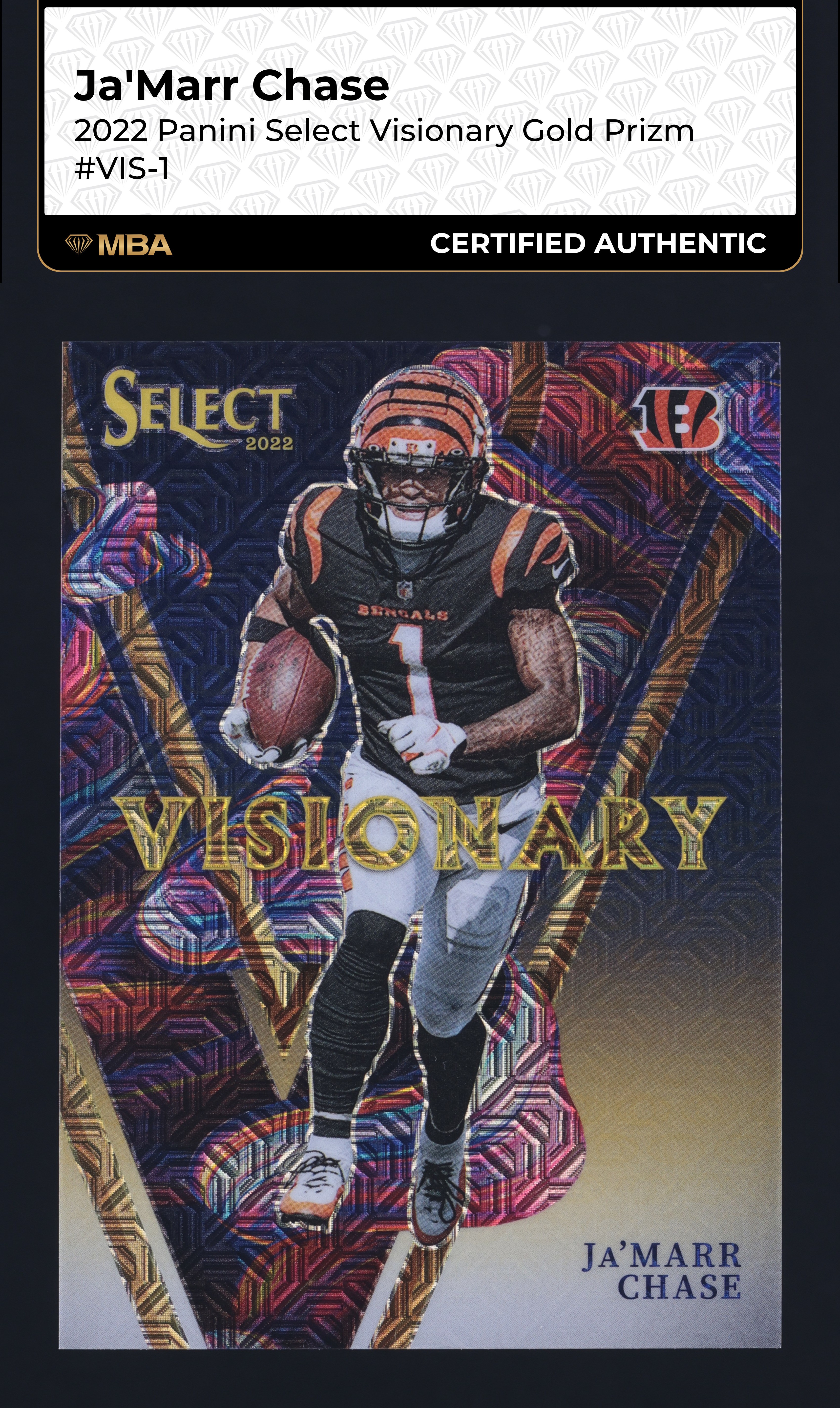 2022 Select Visionary Gold Prizm Ja'Marr Chase /10 #VIS-1 MBA AUTH