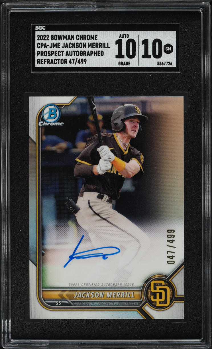 2022 Bowman Chrome Refractor Jackson Merrill ROOKIE AUTO /499 #CPA-JME SGC 10