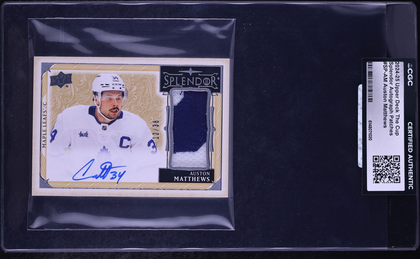 2024 Upper Deck The Cup Splendor Auston Matthews PATCH AUTO /36 #SP-AM CGC AUTH