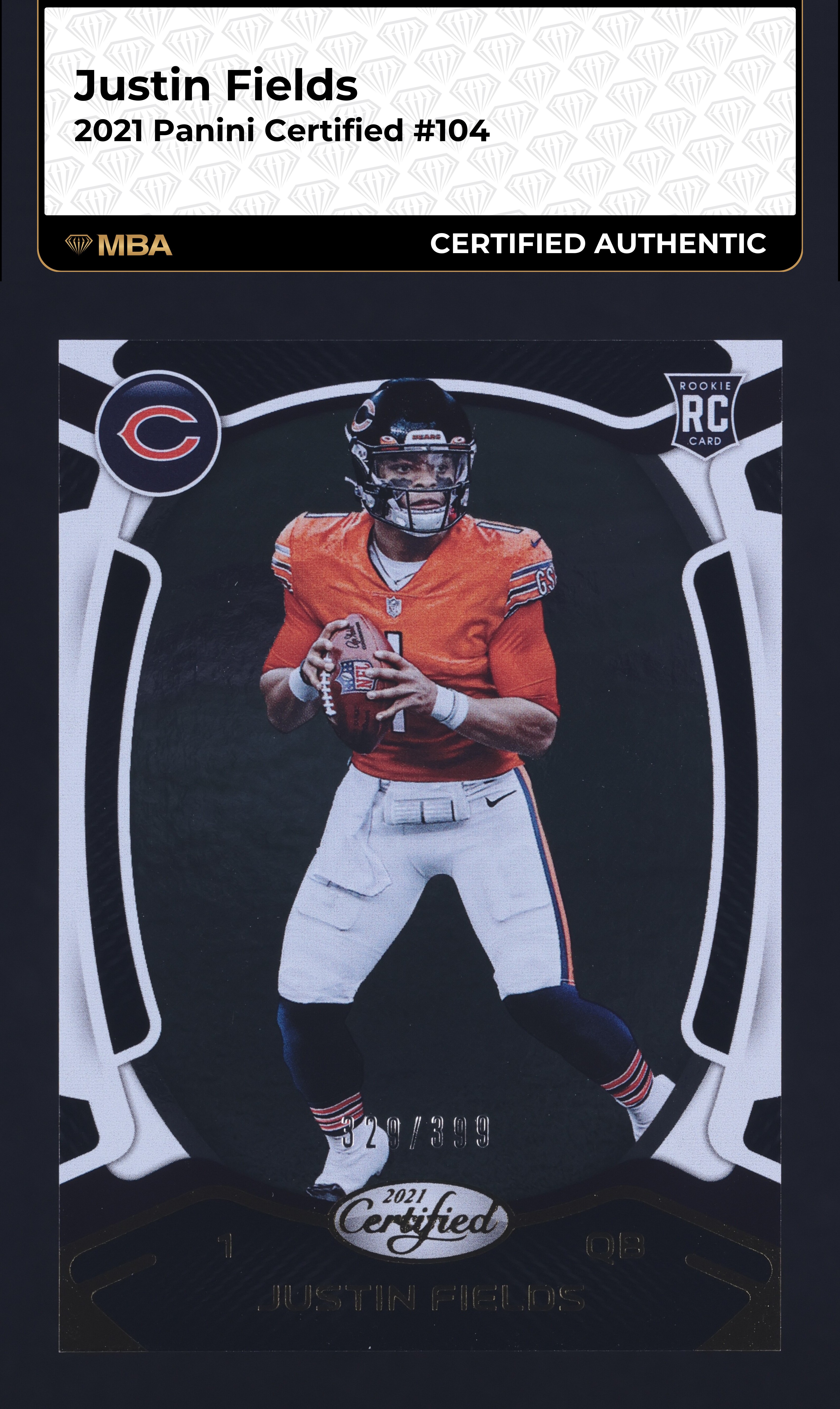 2021 Panini Certified Justin Fields ROOKIE /399 #104 MBA AUTH