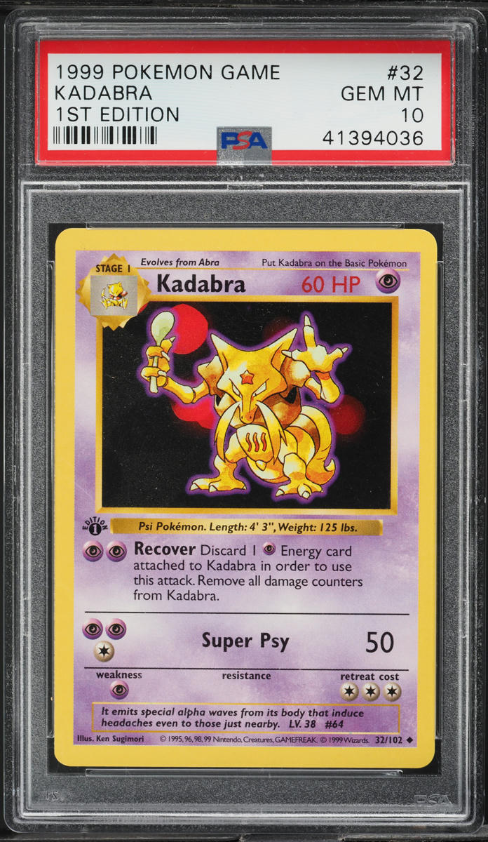 1999 Pokemon Base Set Shadowless 1st Edition Kadabra #32 PSA 10 GEM MINT