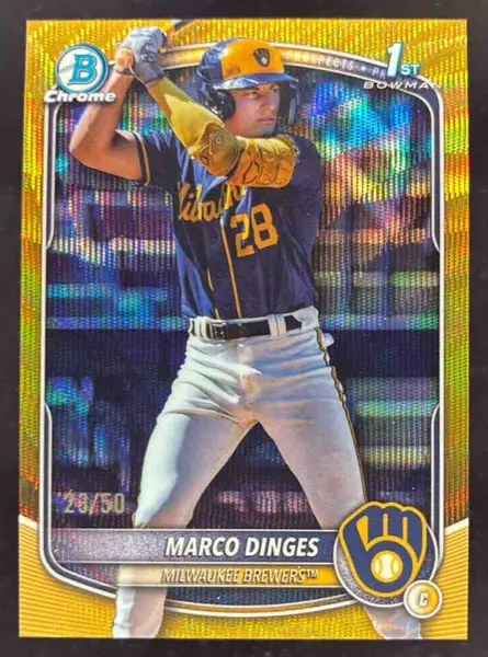 2025 Bowman Chrome Prospects Gold Wave Refractor #BCP-183 Marco Dinges RC /50