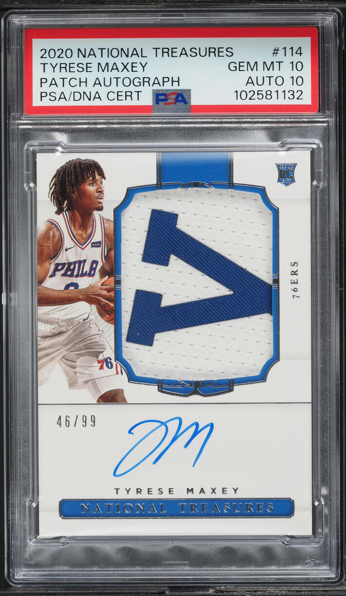 2020 National Treasures Tyrese Maxey ROOKIE PATCH AUTO DNA 10 /99 #114 PSA 10