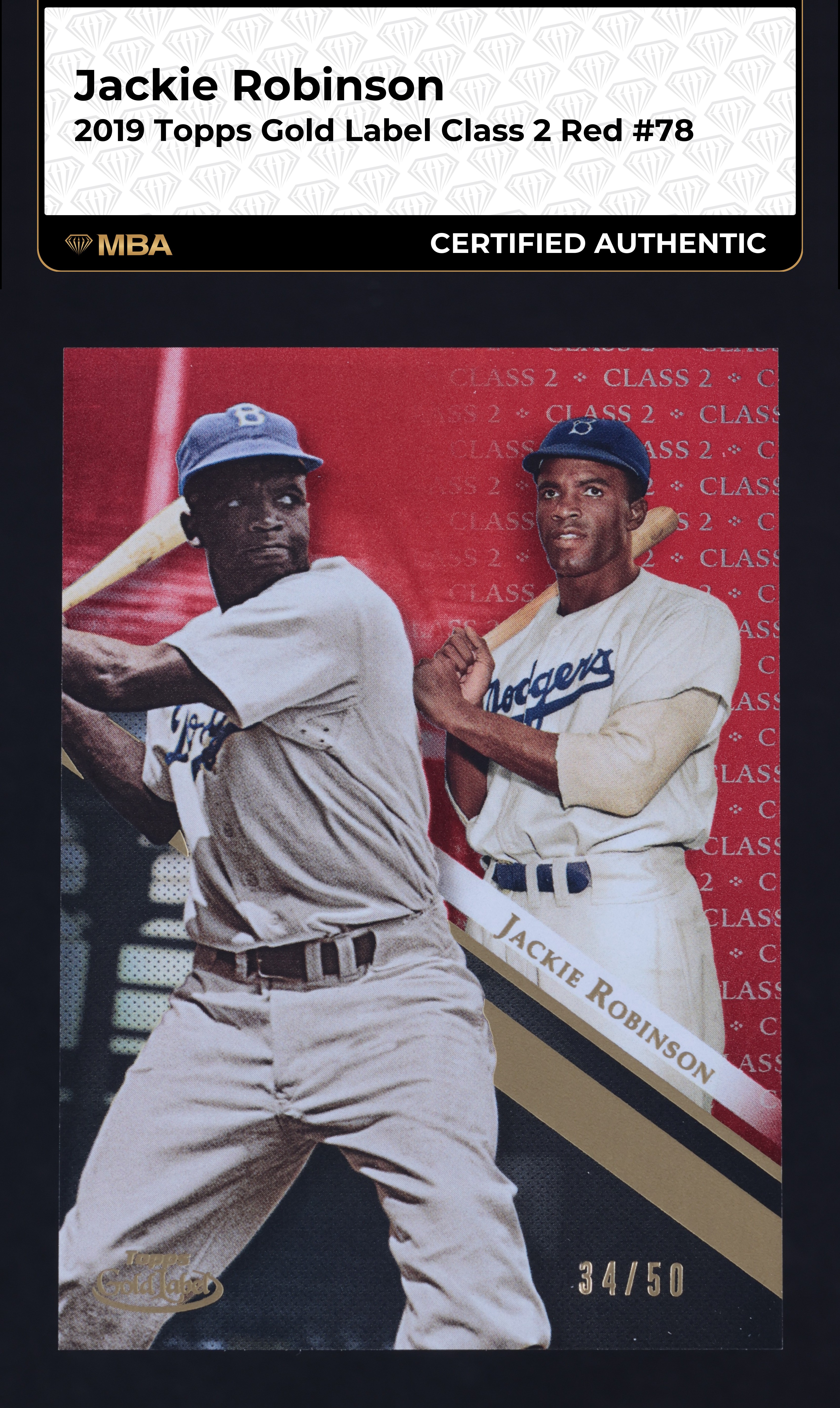 2019 Topps Gold Label Class 2 Red Jackie Robinson /50 #78 MBA AUTH
