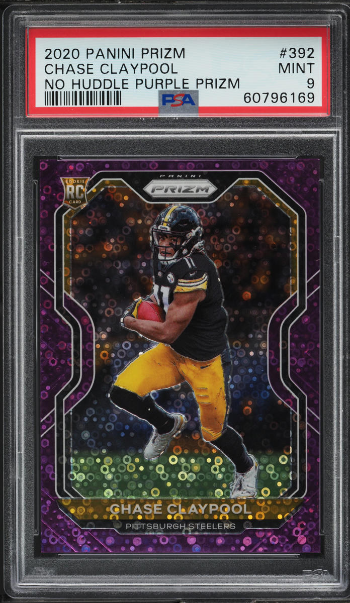 2020 Panini Prizm No Huddle Purple Chase Claypool ROOKIE JSY # 11/35 #392 PSA 9