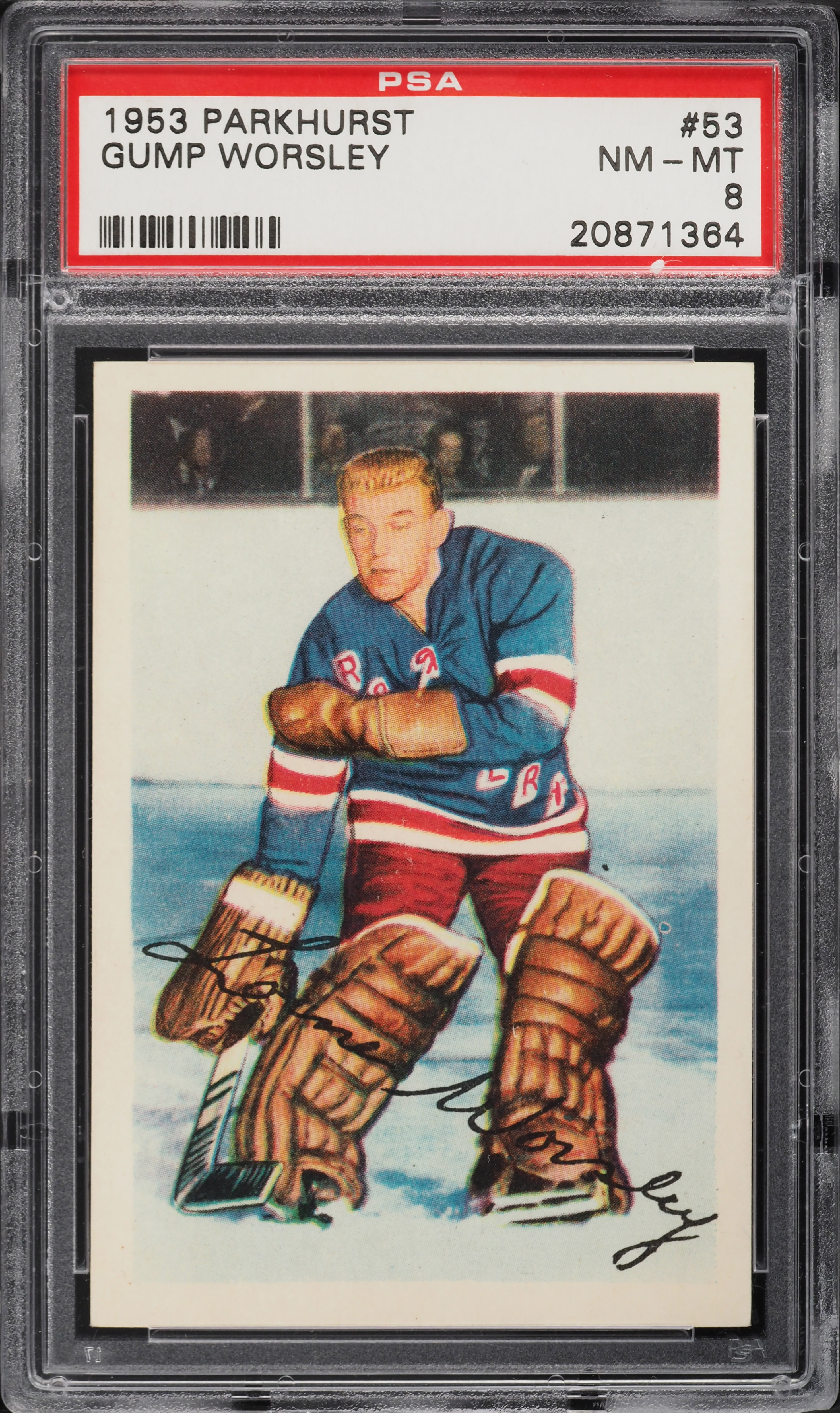 1953 Parkhurst Gump Worsley ROOKIE #53 PSA 8 NM-MT (PWCC-A)