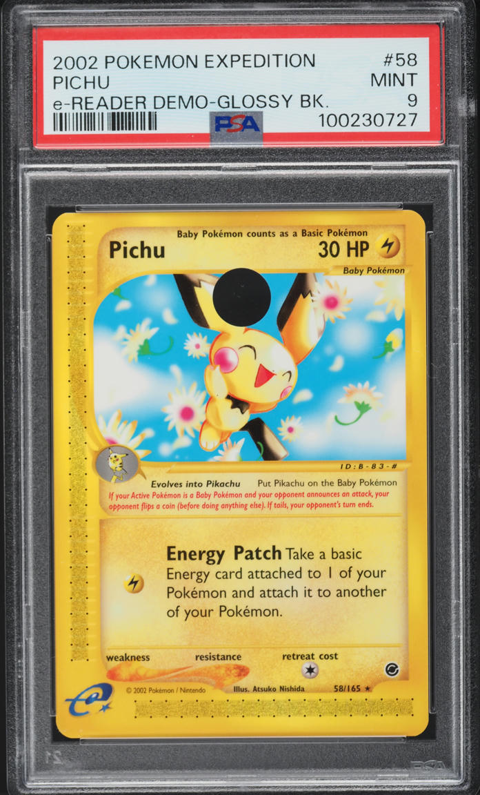 2002 Pokemon Expedition e-Reader Demo Glossy Pichu #58 PSA 9 MINT