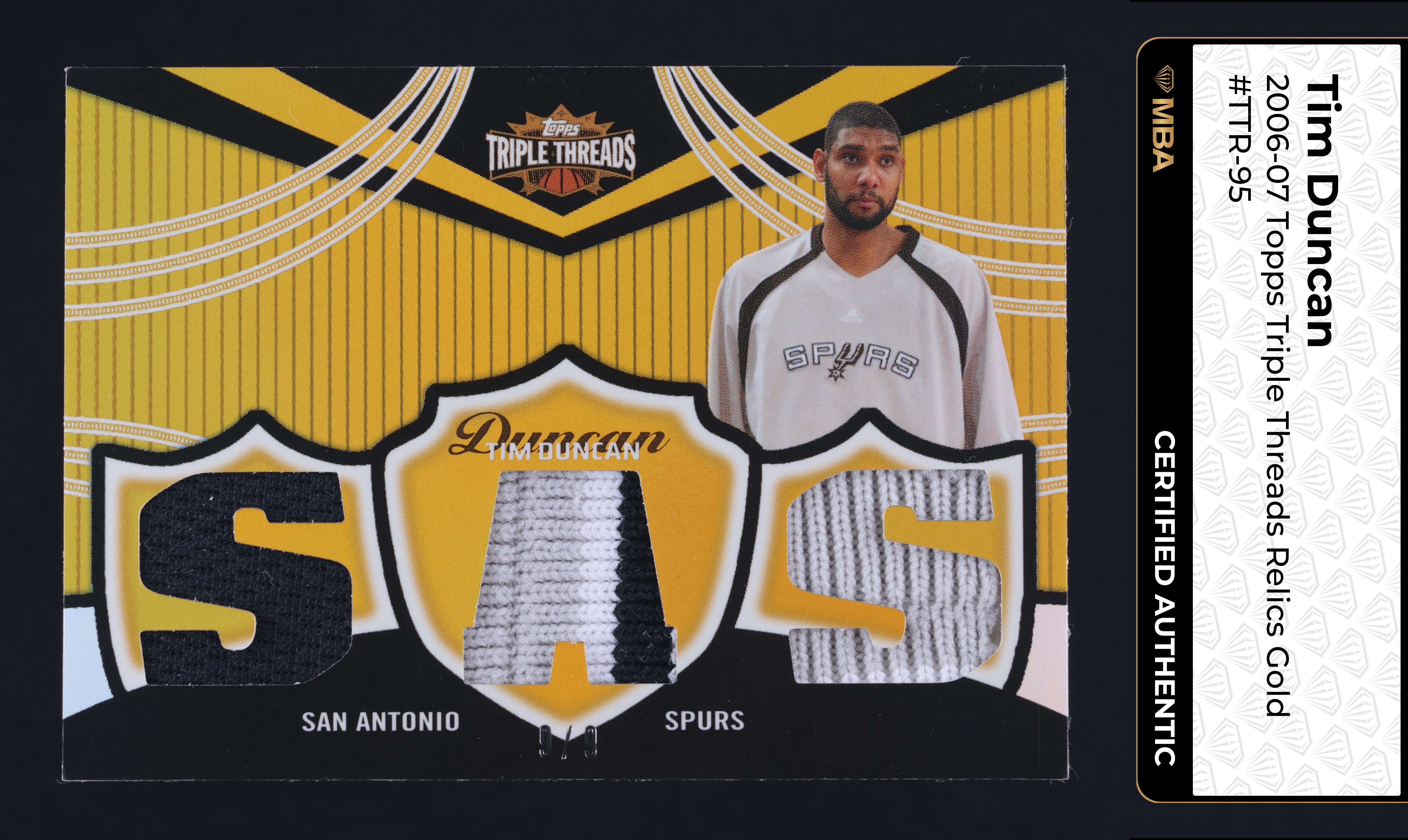 2006 Topps Triple Threads Relics Gold Tim Duncan PATCH 9/9 #TTR-95 MBA AUTH