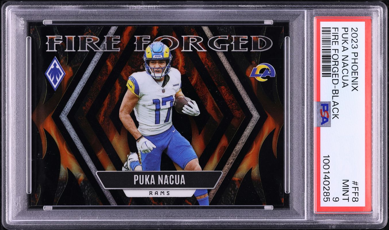2023 Panini Phoenix Fire Forged Black Puka Nacua ROOKIE /10 #FF8 PSA 9 MINT