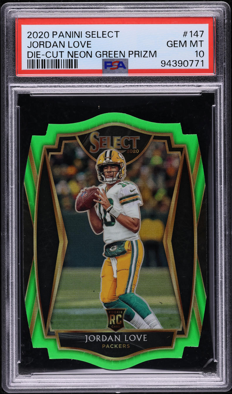 2020 Select Premier Level Neon Green Prizm Die-Cut Jordan Love RC #147 PSA 10