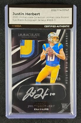 2020 Immaculate Collection Eye Black Justin Herbert ROOKIE PATCH AUTO /49 MBA AUTH