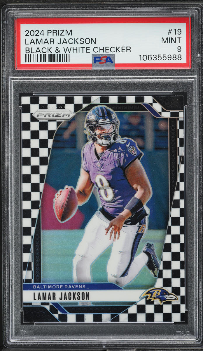 2024 Panini Prizm Black & White Checker Lamar Jackson #19 PSA 9 MINT