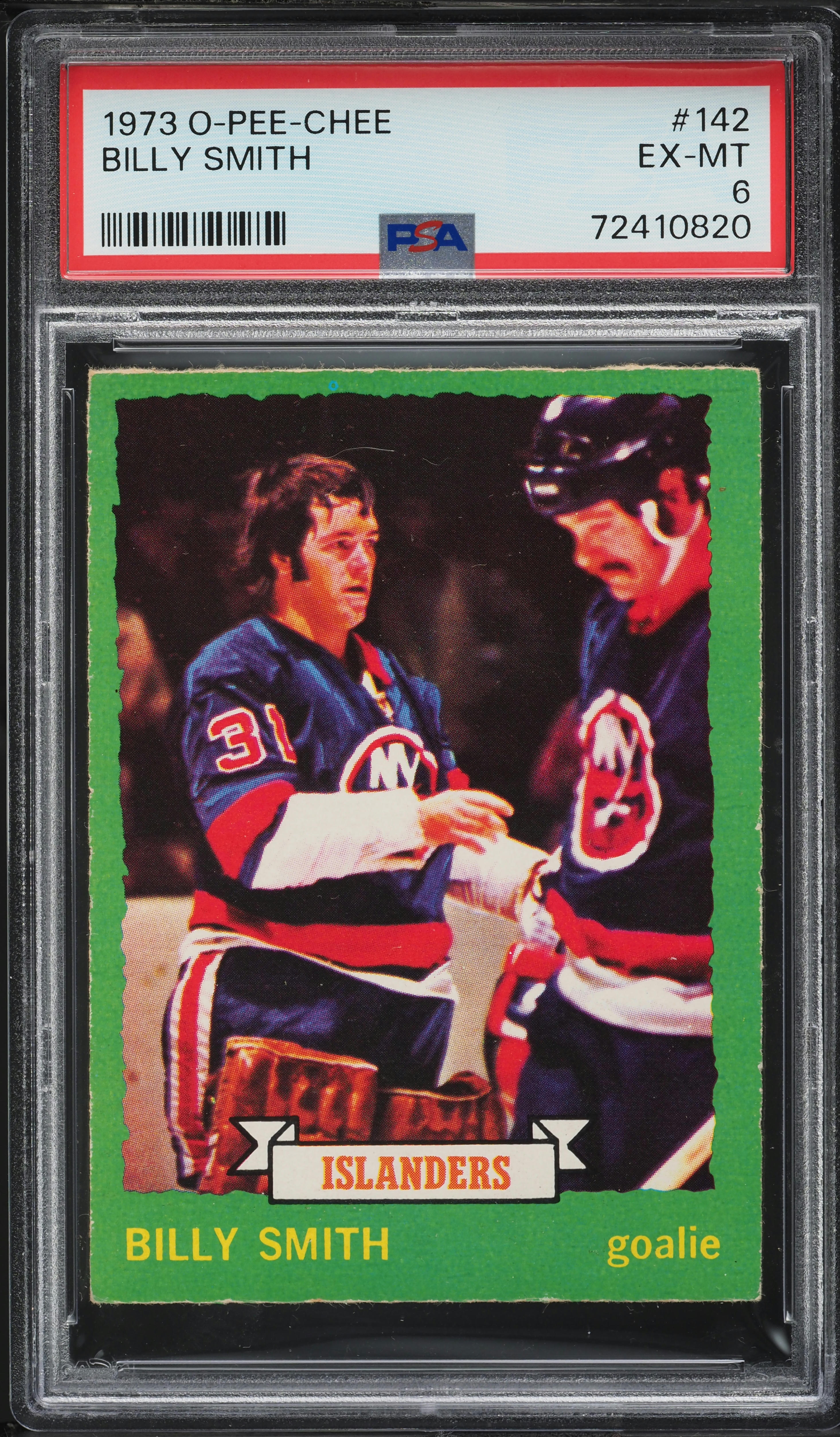 1973 O-Pee-Chee Hockey Billy Smith #142 PSA 6 EXMT