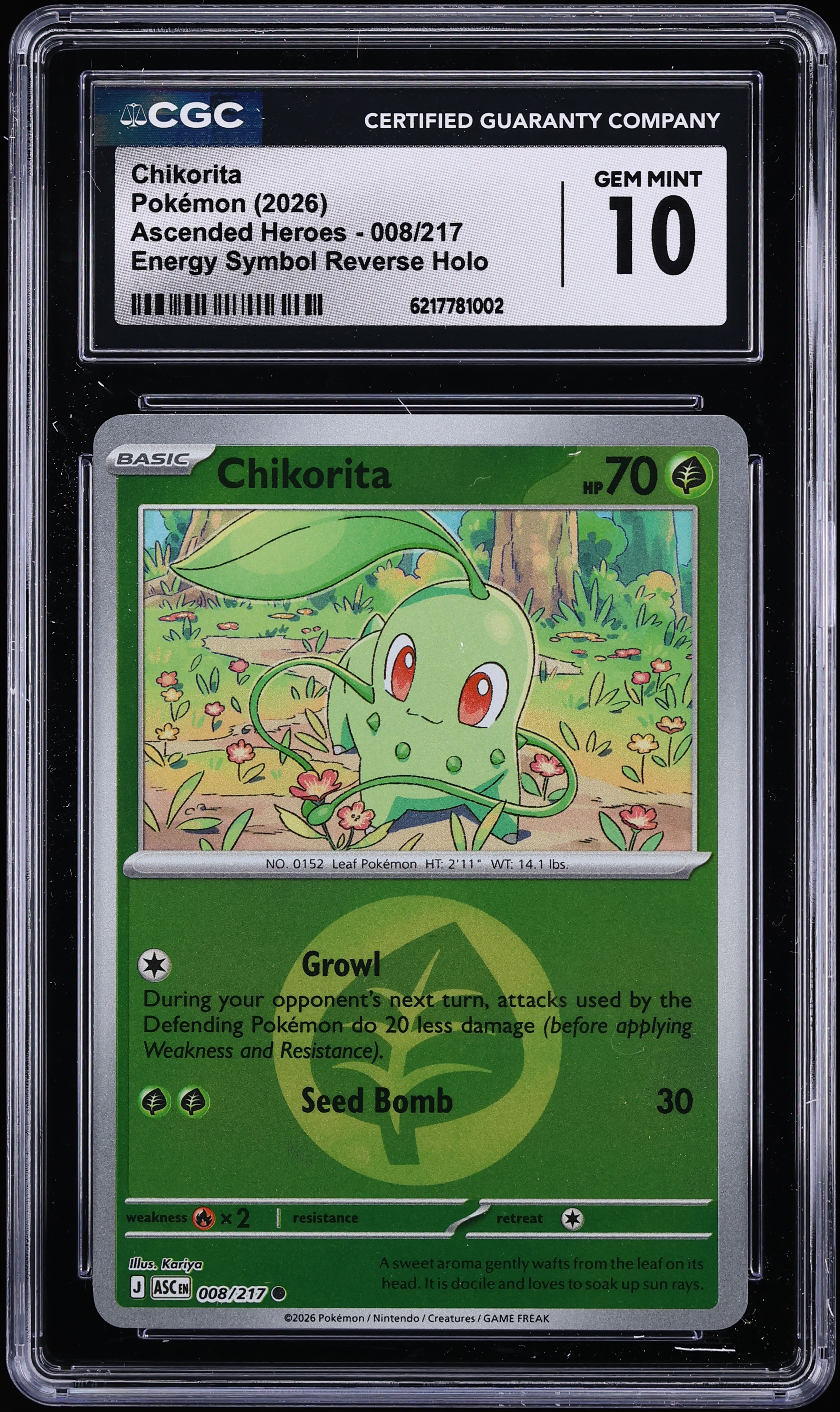 2026 Pokemon Mega Evolution Ascended Heroes Energy Symbol Reverse Holo Chikorita #8 CGC 10 GEM