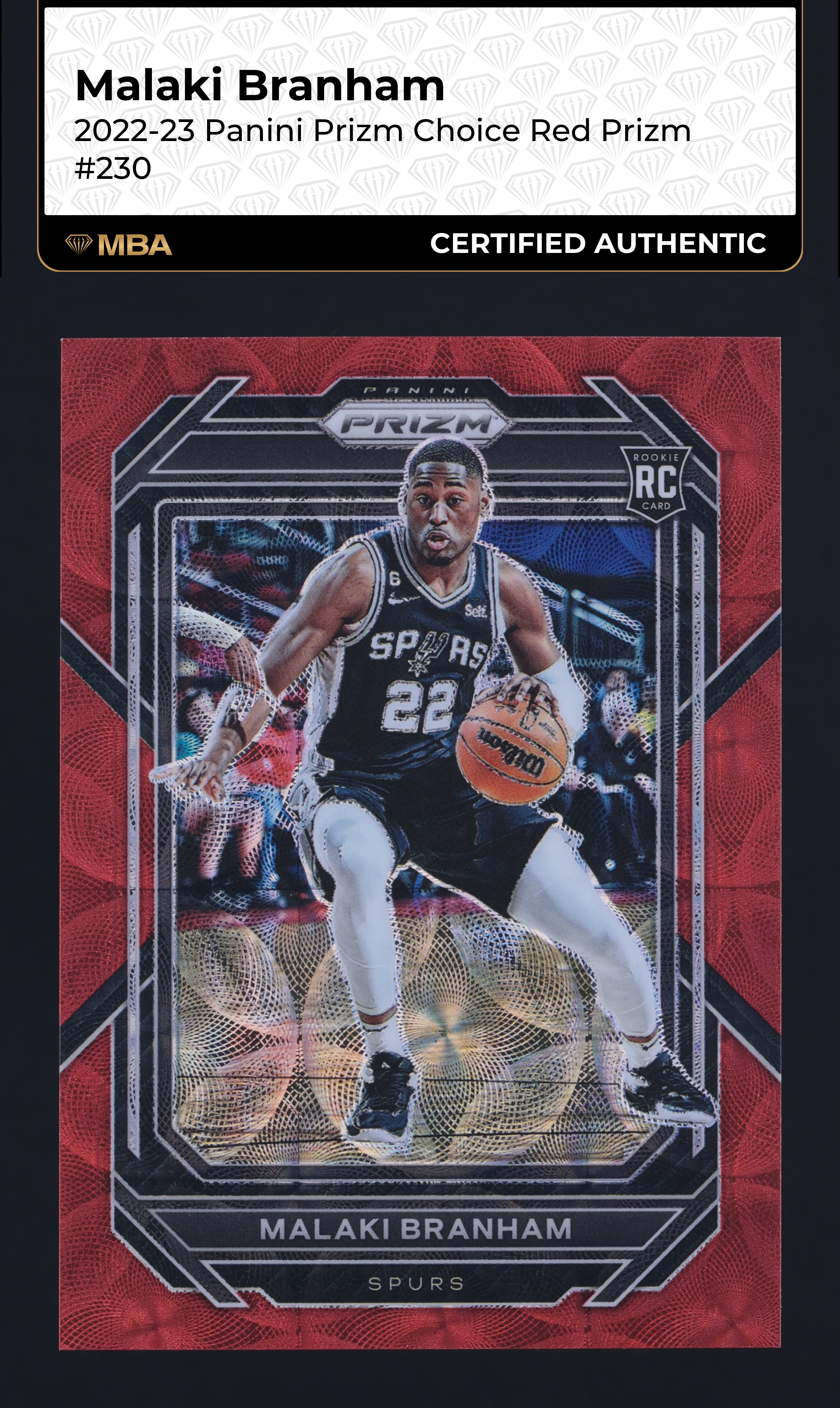 2022 Panini Prizm Choice Red Malaki Branham ROOKIE /88 #230 MBA AUTH