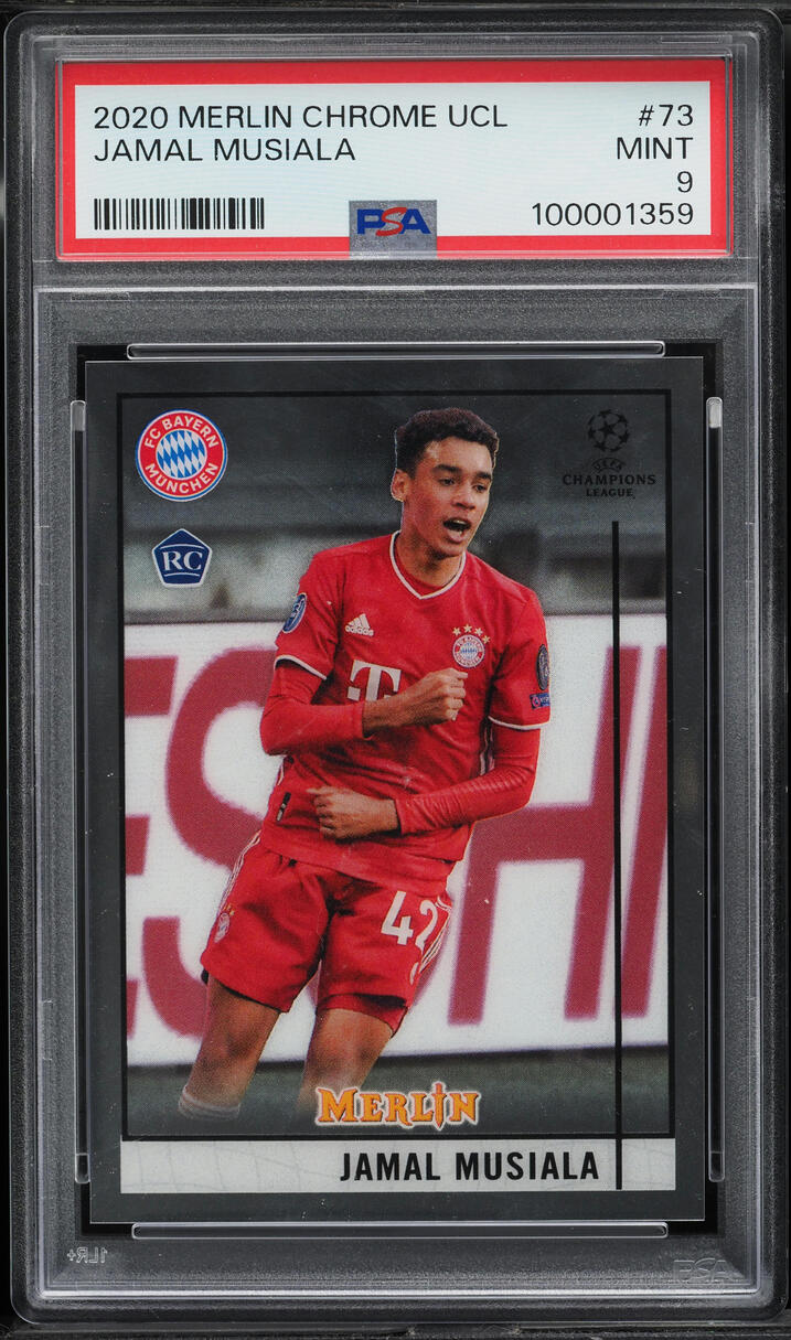 2020 Topps Chrome Merlin UEFA Champions League Jamal Musiala ROOKIE #73 PSA 9