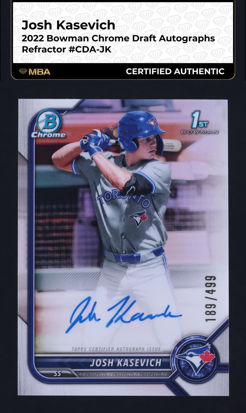 2022 Bowman Chrome Refractor Josh Kasevich PROSPECT AUTO /499 #CDA-JK MBA AUTH