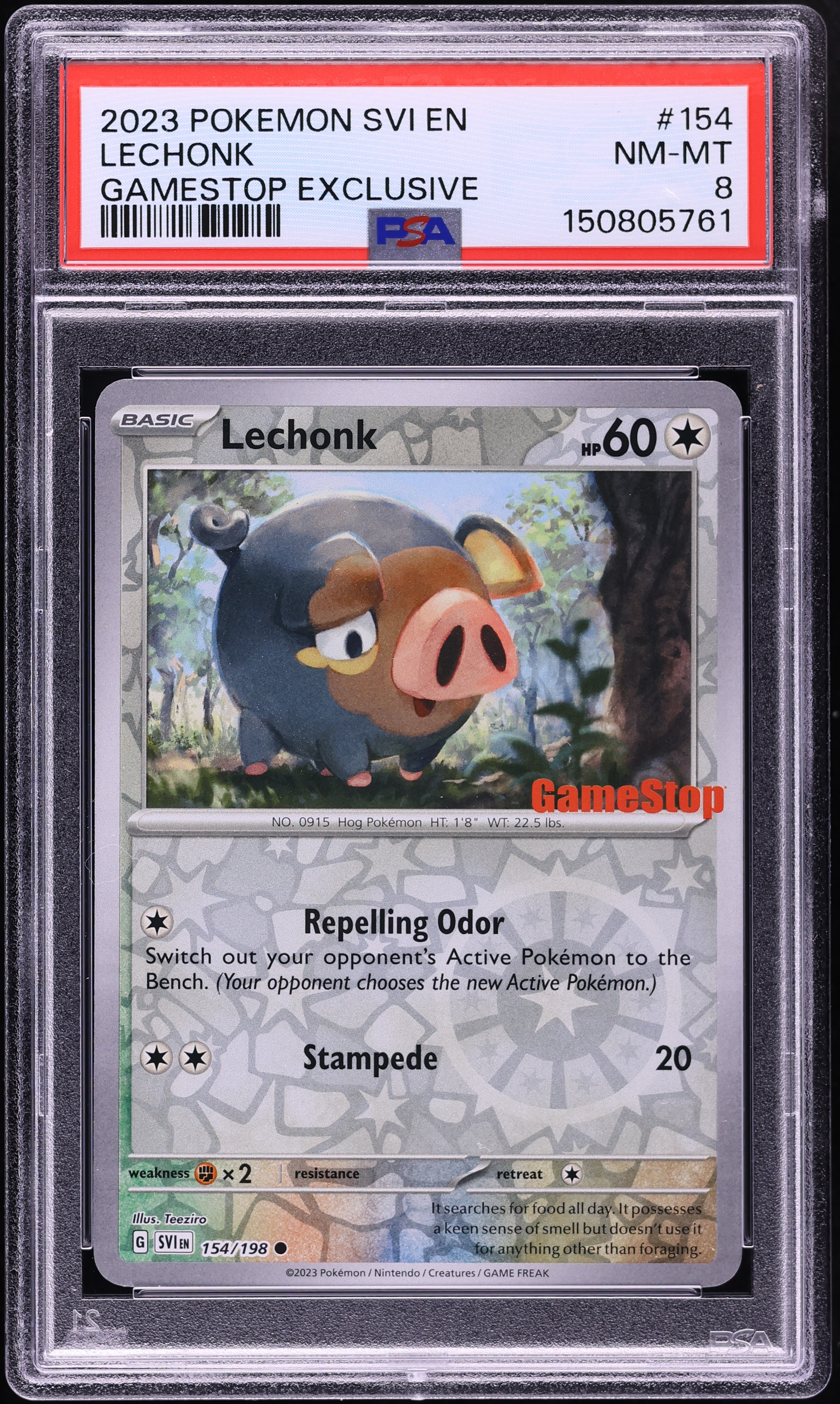 2023 Pokemon Scarlet & Violet GameStop Exclusive Reverse Holo Lechonk #154 PSA 8 NM-MT