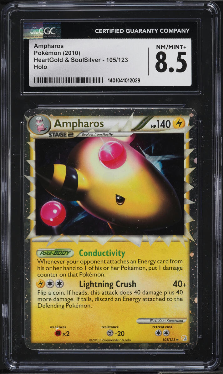 2010 Pokemon HeartGold & SoulSilver Holo Prime Ampharos #105 CGC 8.5 NM-MT+