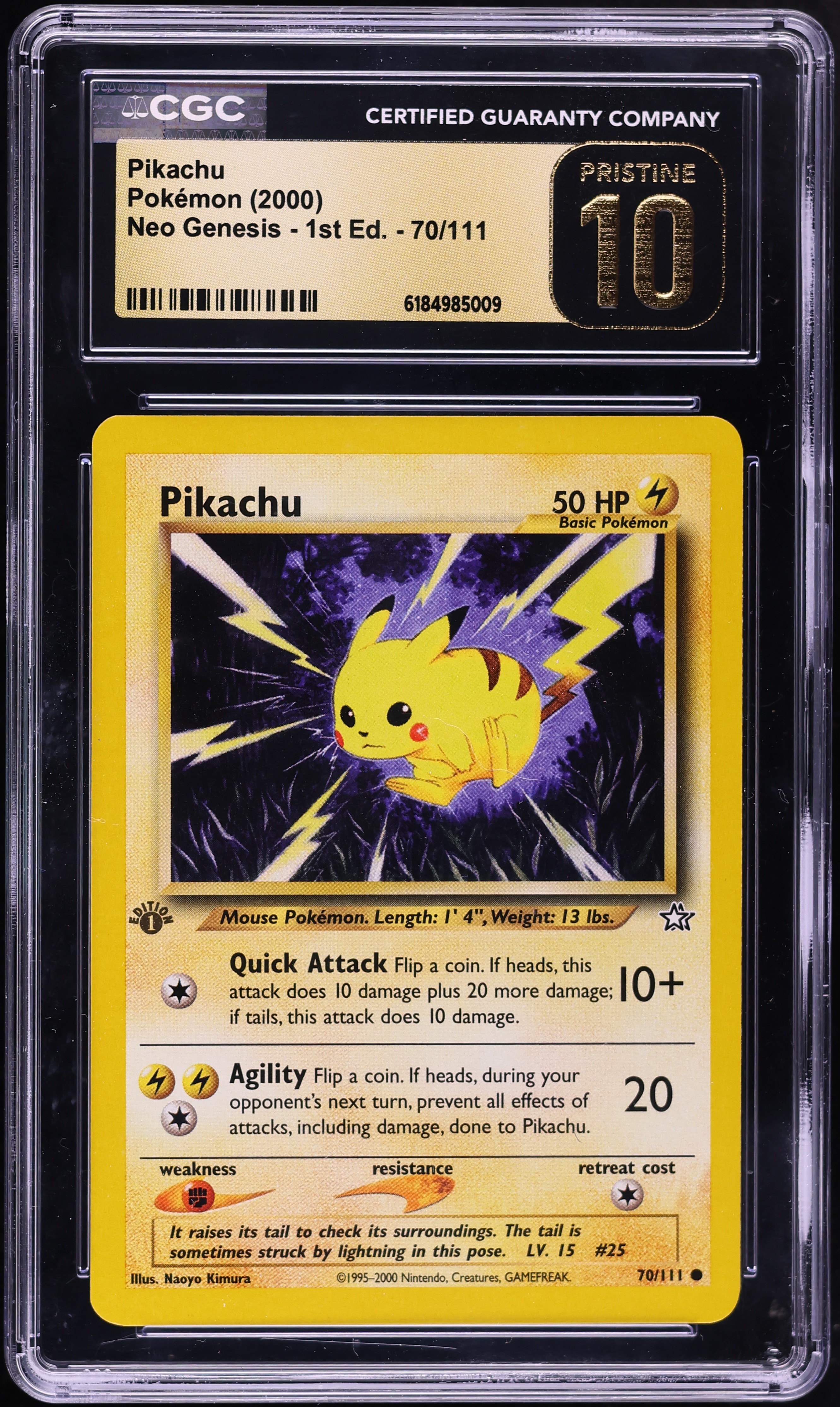 2000 Pokemon Neo Genesis 1st Edition Pikachu #70 CGC 10 PRISTINE