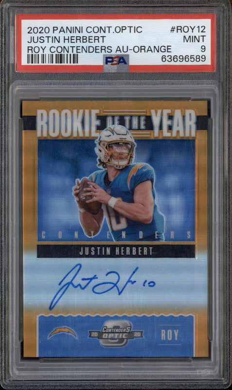 2020 Contenders Optic Rookie Of The Year Auto Orange Justin Herbert RC /50 PSA 9