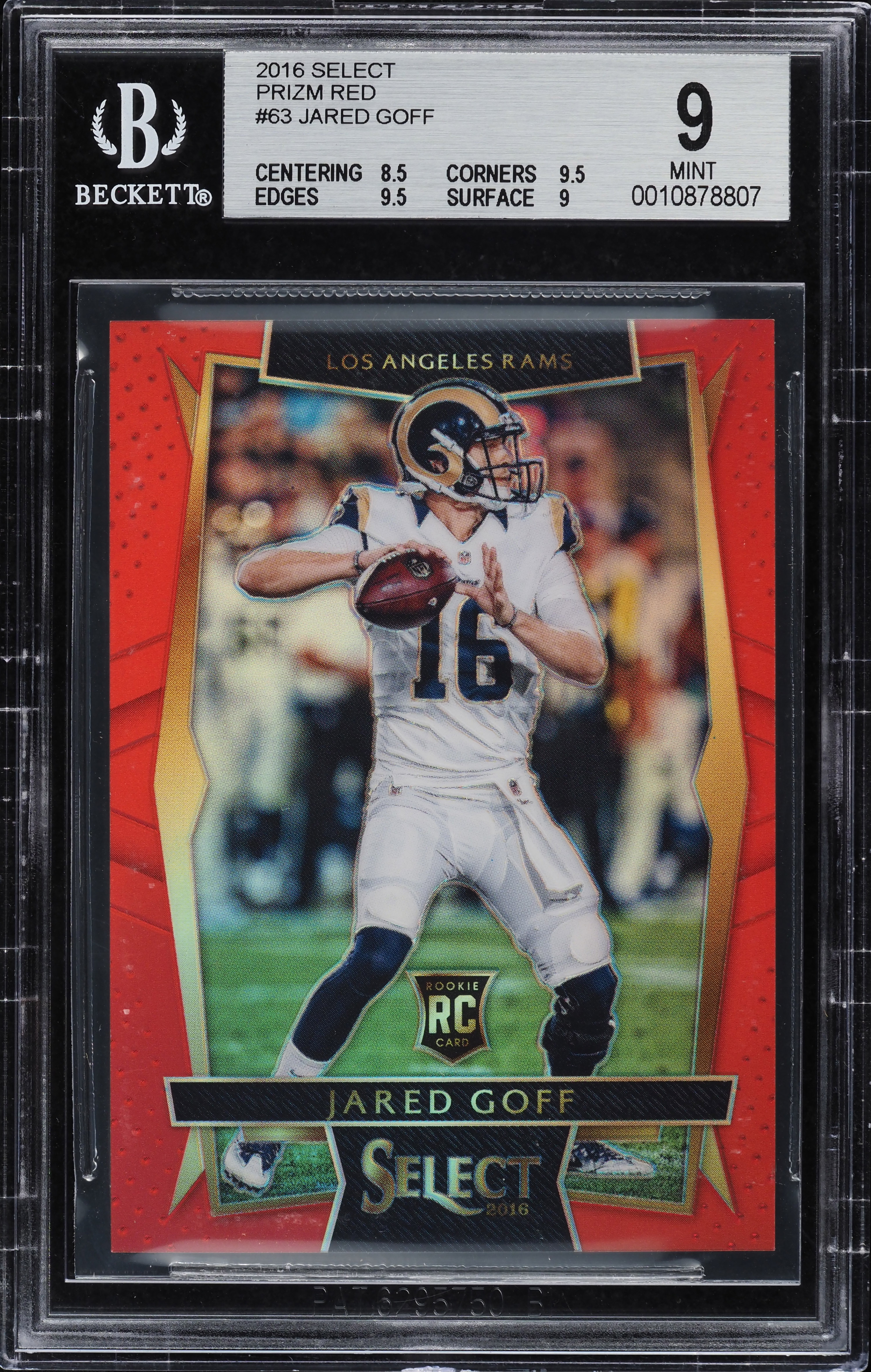 2016 Select Concourse Red Prizm Jared Goff ROOKIE /99 #63 BGS 9 MINT