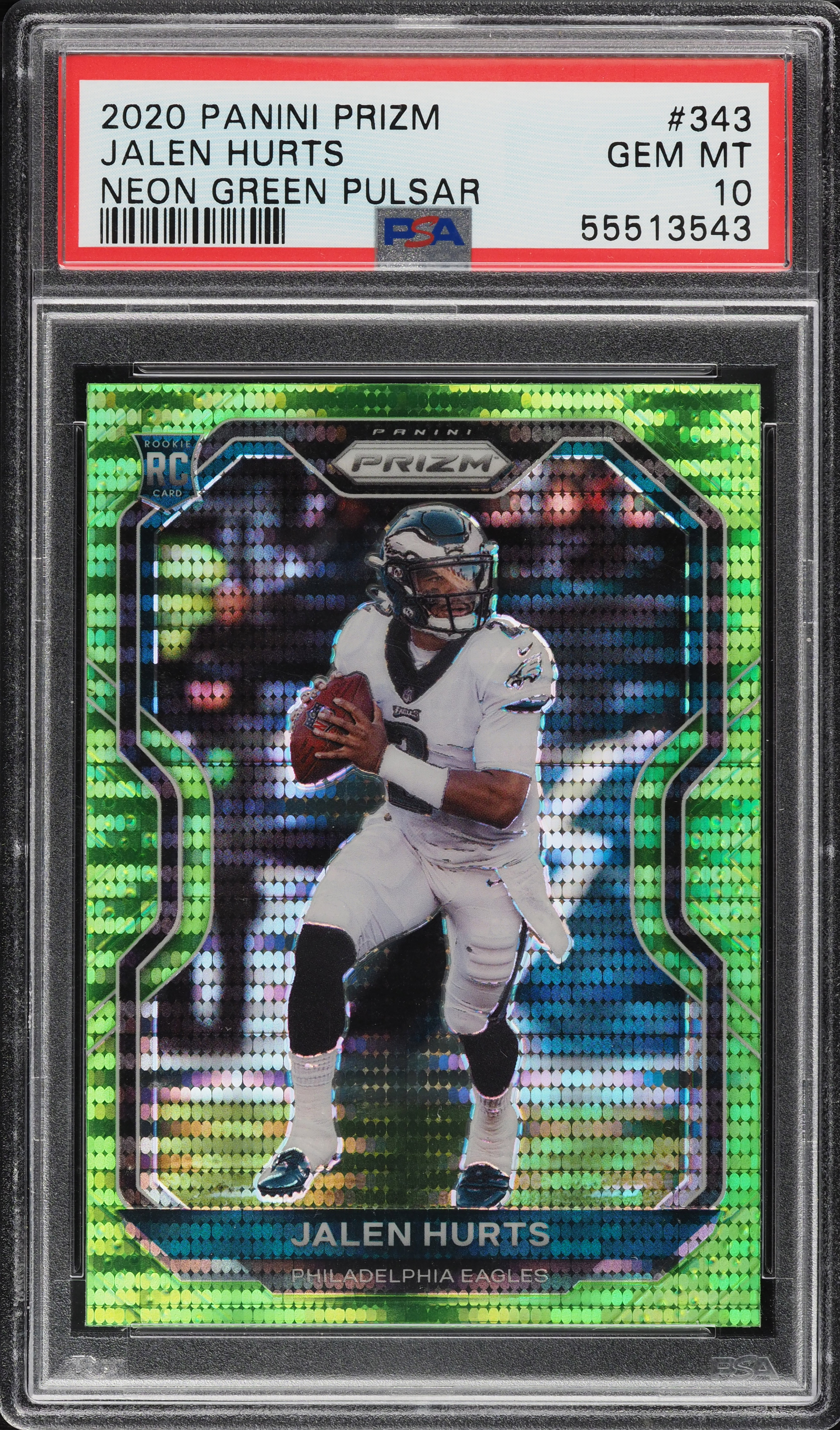 2020 Panini Prizm Neon Green Pulsar Jalen Hurts ROOKIE RC #343 PSA 10 GEM MINT