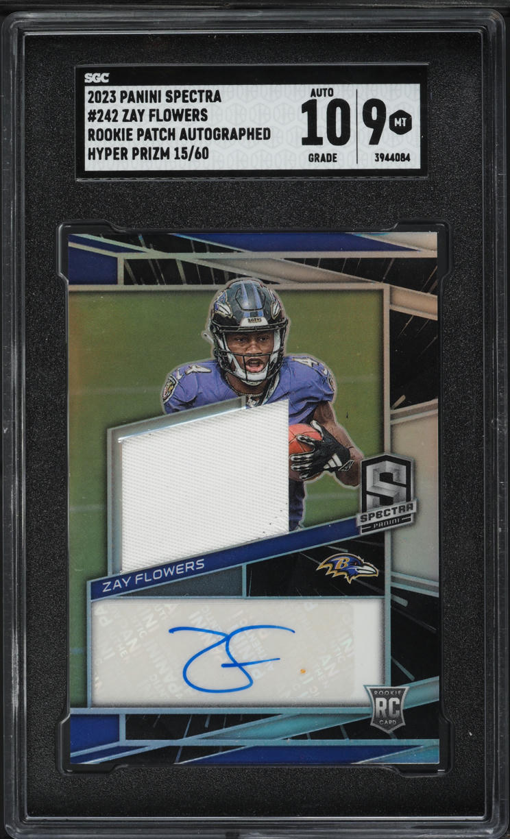 2023 Panini Spectra Hyper Prizm Zay Flowers ROOKIE PATCH AUTO /60 #242 SGC 9