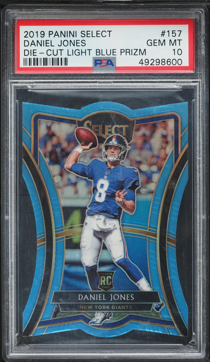 2019 Select Premier Level Light Blue Prizm Die-Cut Daniel Jones RC /99 PSA 10