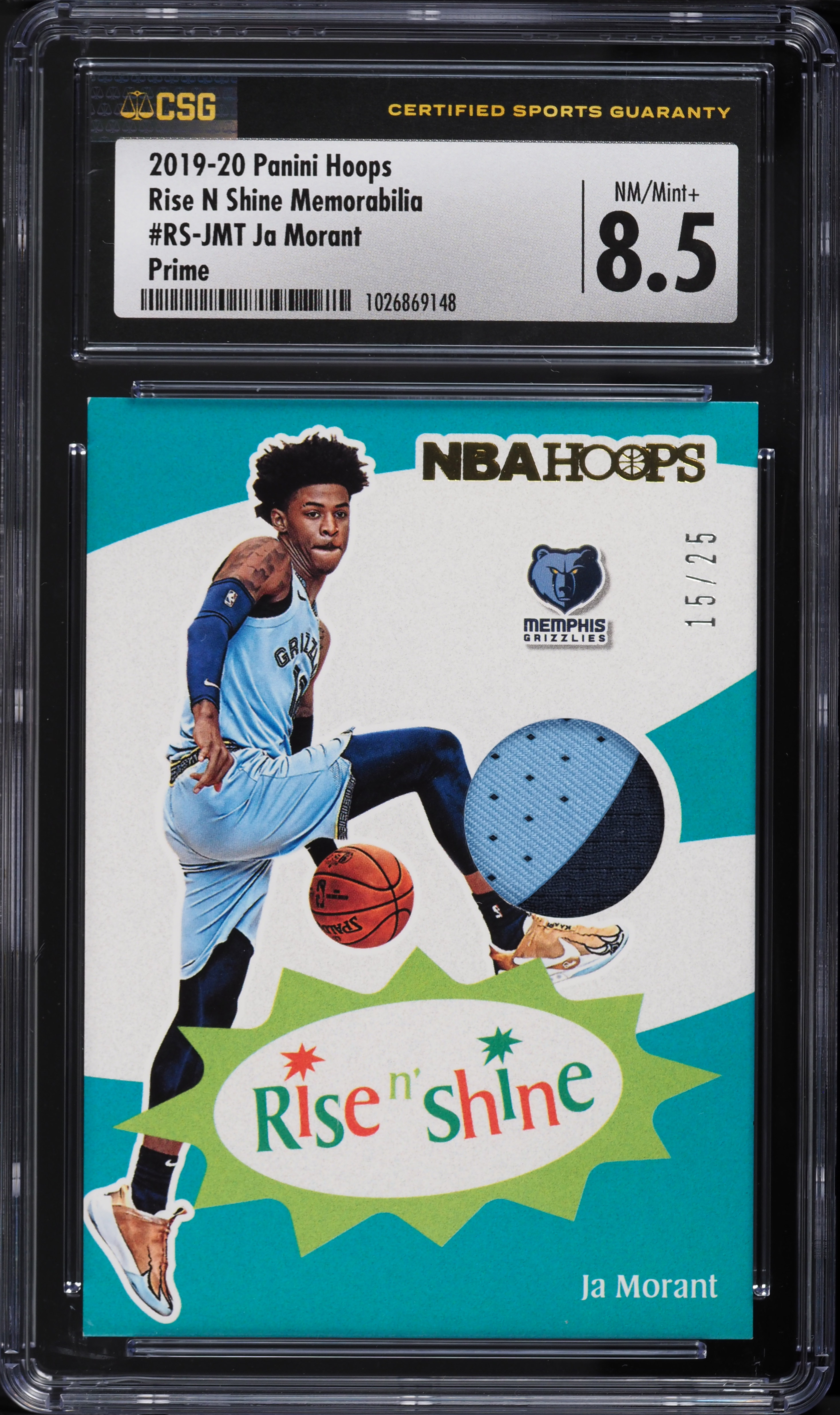 2019 Hoops Rise N Shine Memorabilia Ja Morant ROOKIE PATCH /25 #RS-JMT CSG 8.5