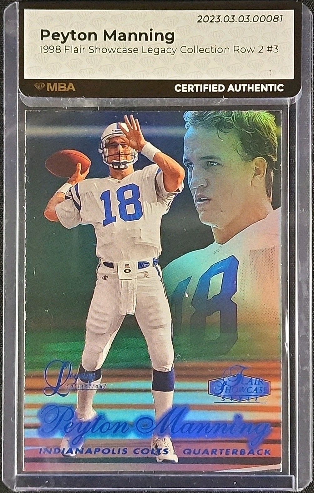 1998 Flair Showcase Legacy Collection Row 2 Peyton Manning ROOKIE /100 MBA AUTH