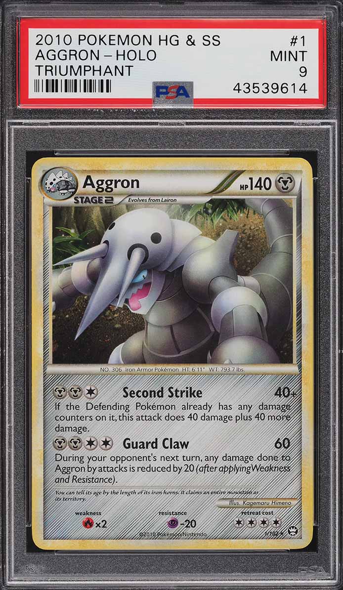 2010 Pokemon Heartgold & Soulsilver Triumphant Holo Aggron #1 PSA 9 MINT
