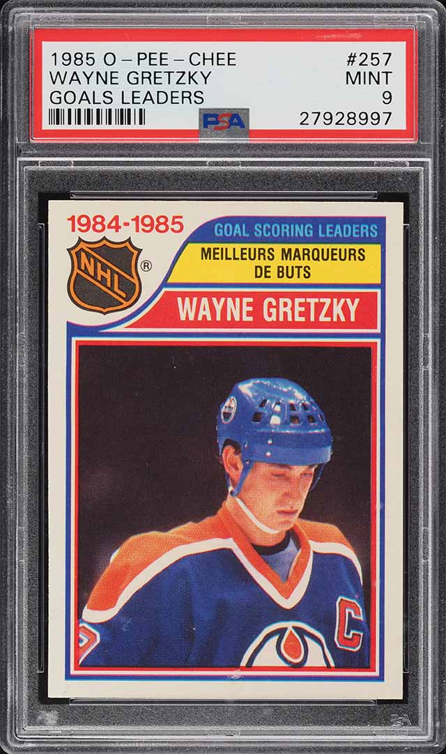 1985 O-Pee-Chee Hockey Wayne Gretzky GOALS LDRS #257 PSA 9 MINT