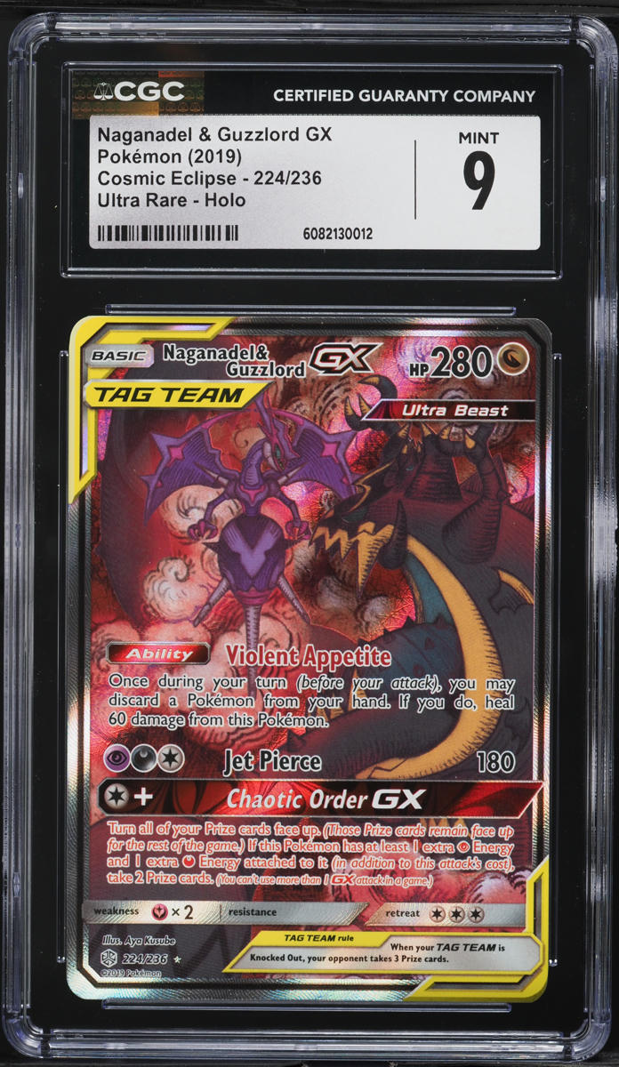 2019 Pokemon SM Cosmic Eclipse Alt Art Naganadel & Guzzlord GX #224 CGC 9 MINT