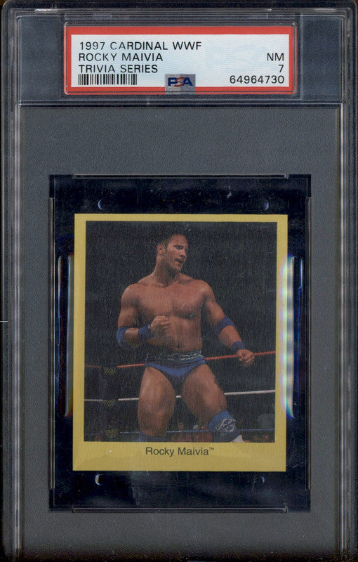 1997 Cardinal WWF Trivia Series Rocky Maivia The Rock PSA 7