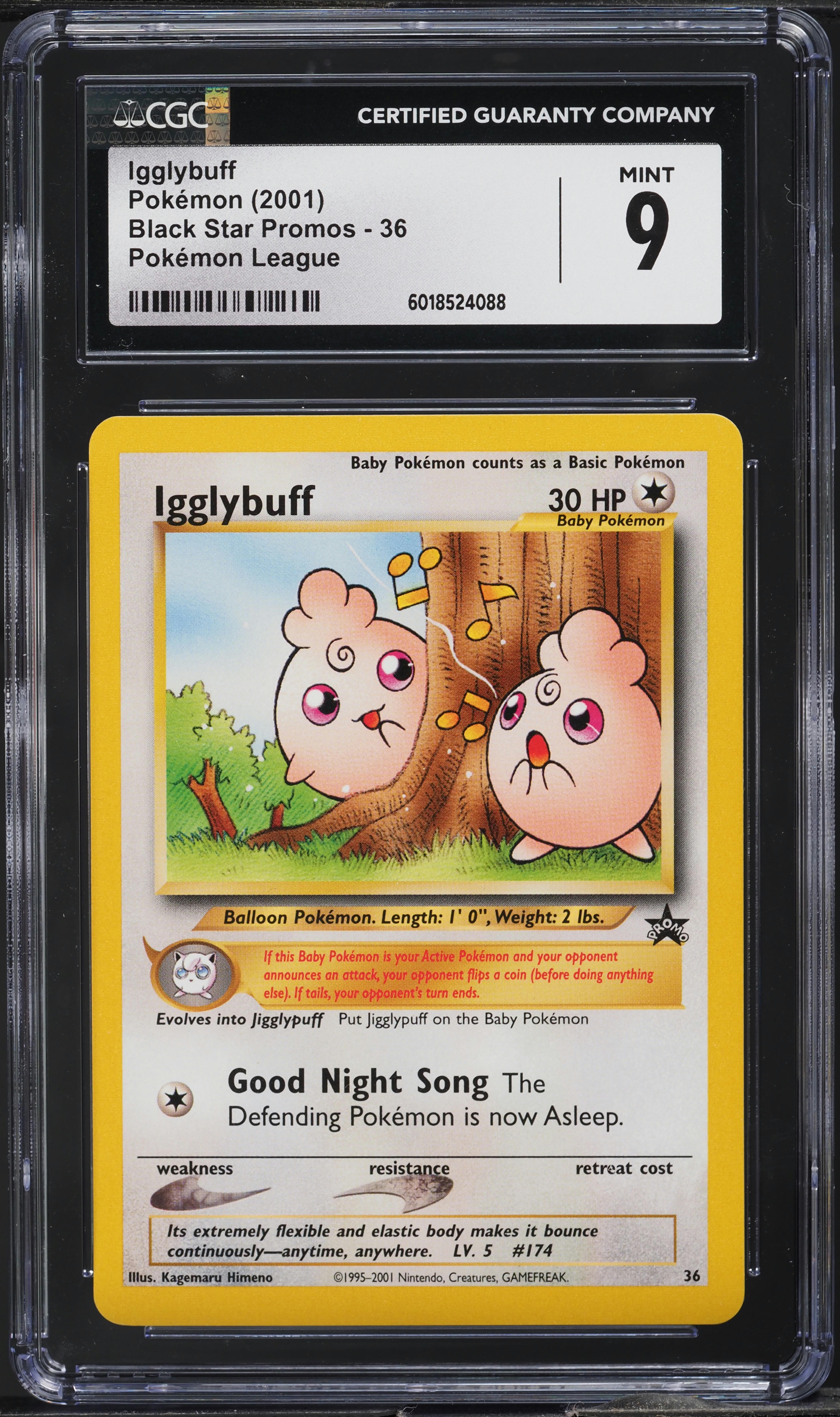 2001 Pokemon League Black Star Promo Igglybuff #36 CGC 9 MINT