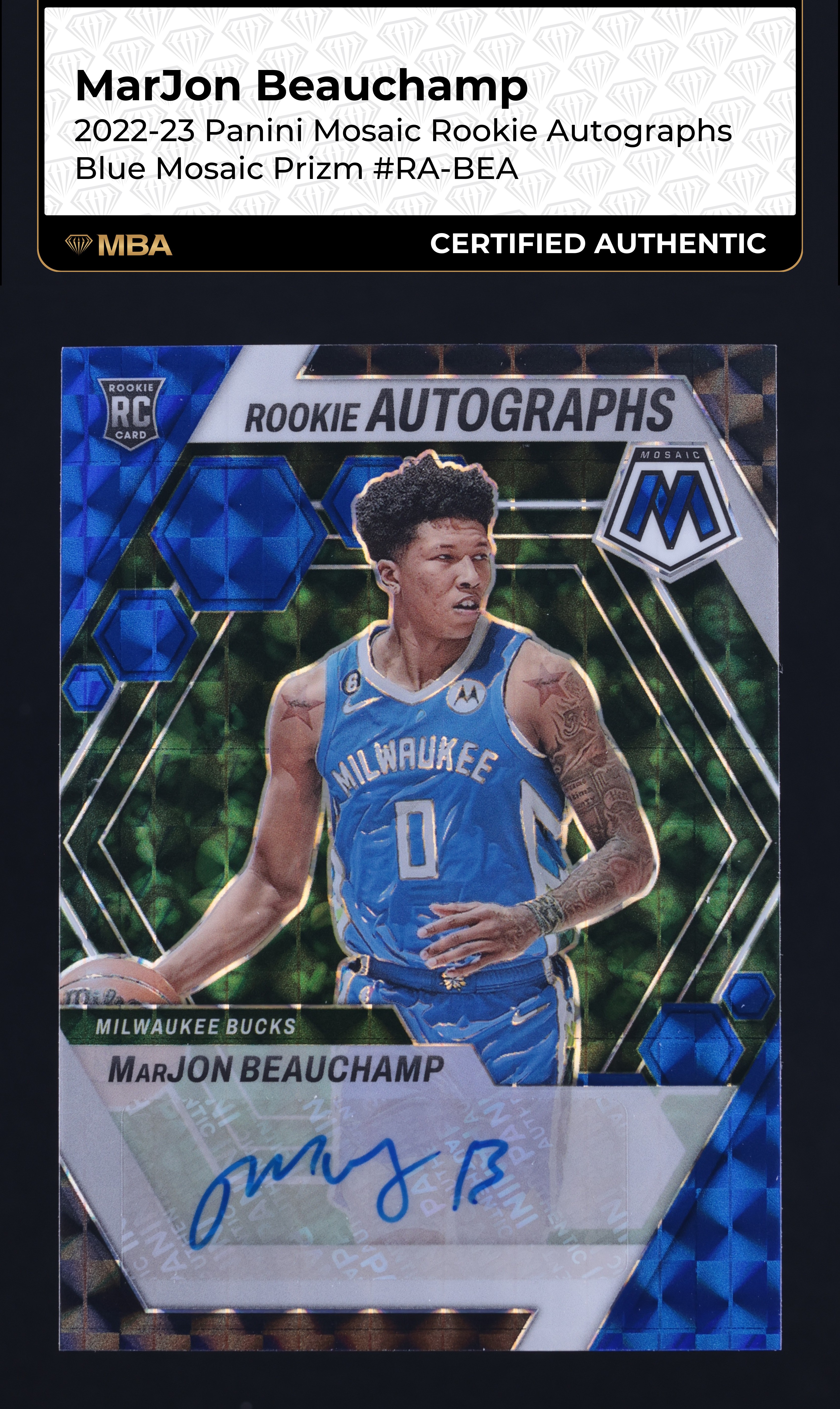 2022 Panini Mosaic Blue Mosaic MarJon Beauchamp ROOKIE AUTO /49 #RA-BEA MBA AUTH