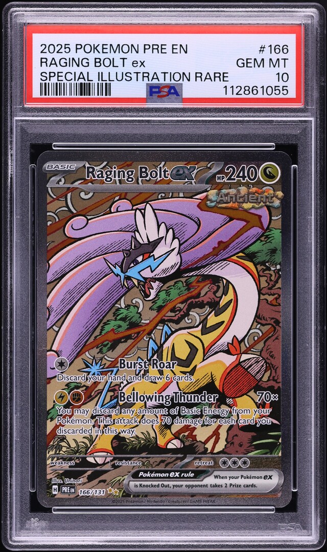 2025 Pokemon SV Prismatic Evolutions SIR Raging Bolt ex #166 PSA 10 GEM MINT