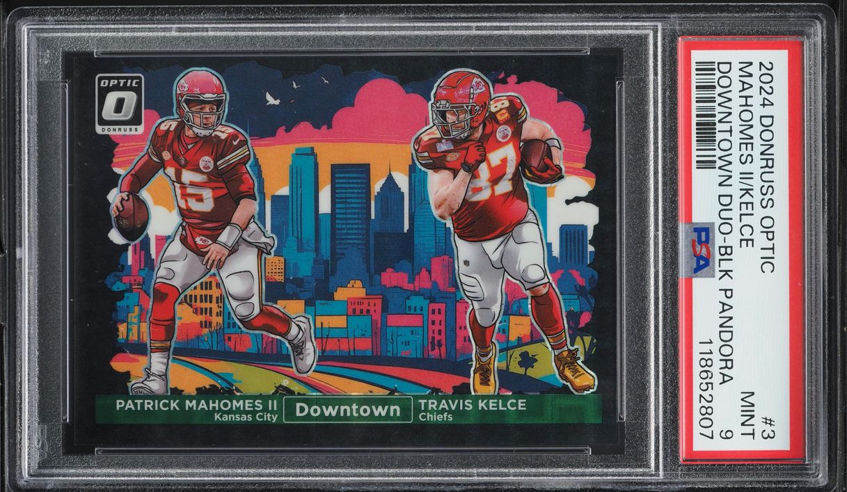 2024 Donruss Optic Downtown Duo Black Pandora Patrick Mahomes II Kelce /25 PSA 9